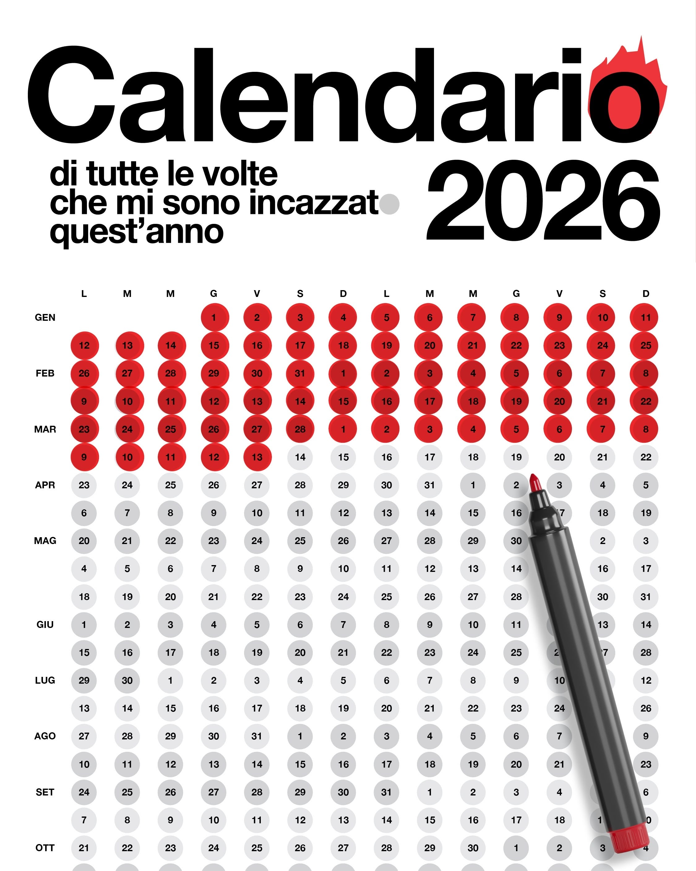 Calendario di tutte le volte che mi sono incazzato/a - BIANCO
