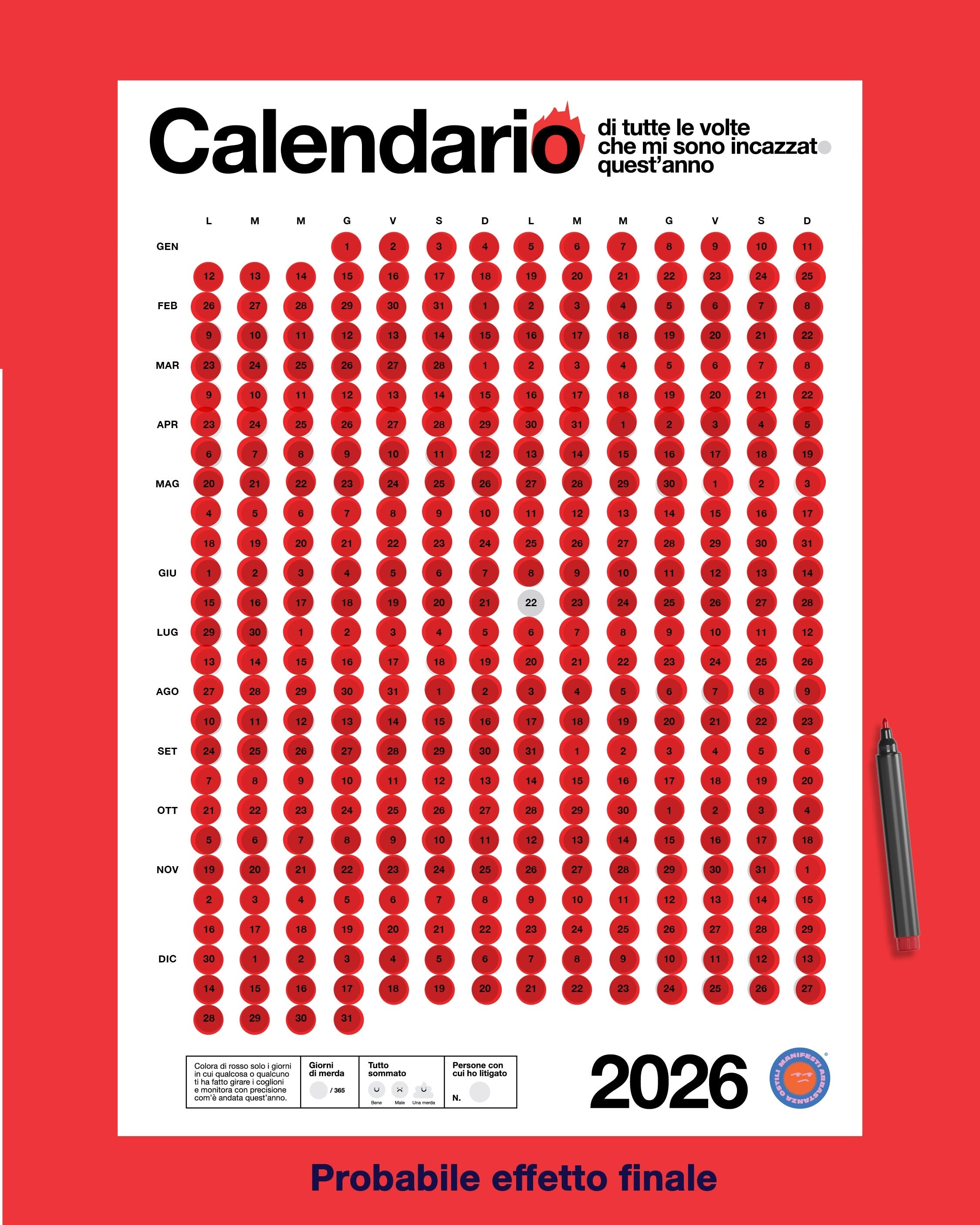 Calendario di tutte le volte che mi sono incazzato/a - BIANCO