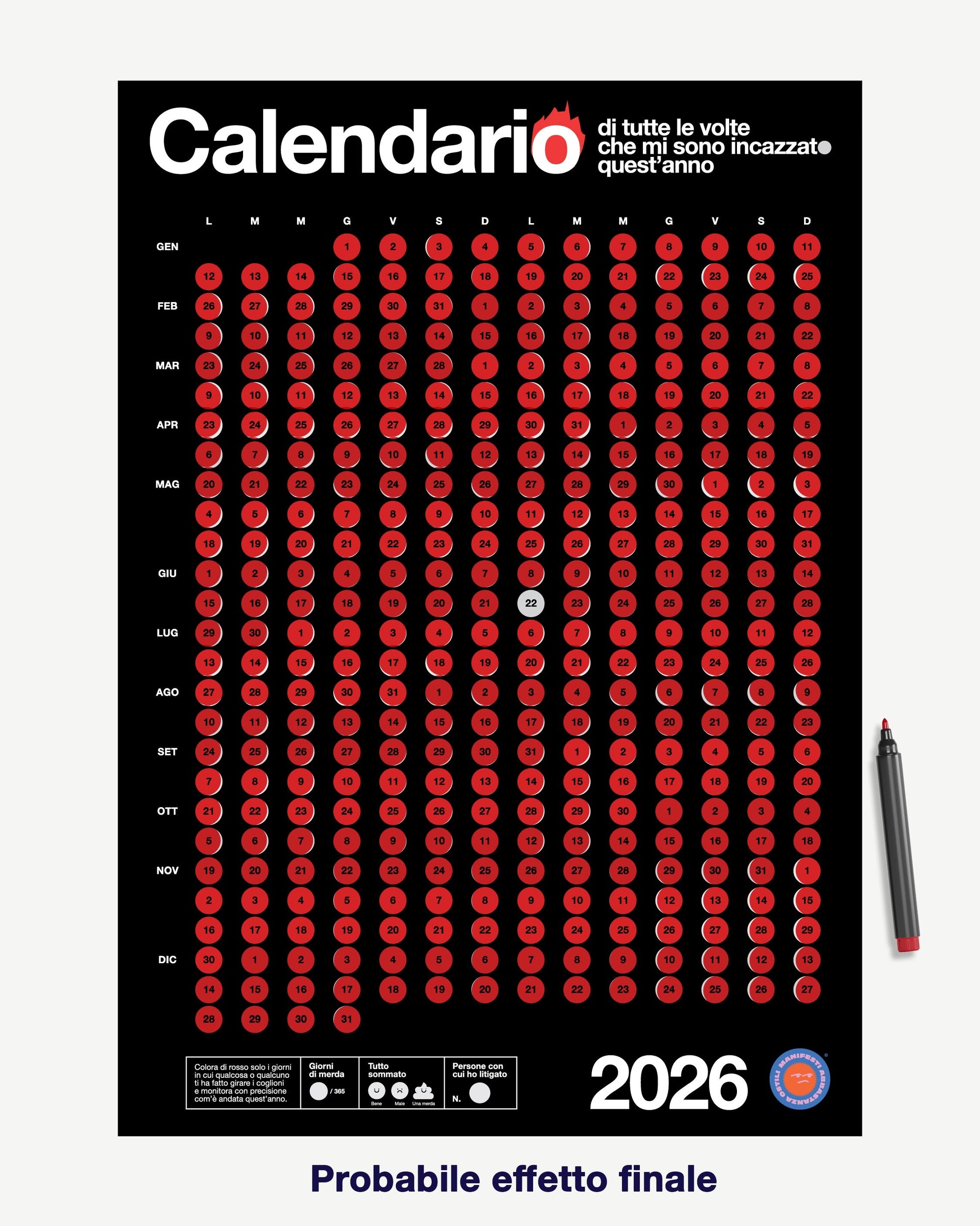 Calendario di tutte le volte che mi sono incazzato/a - NERO